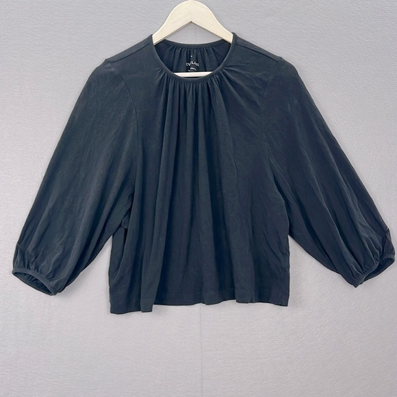 Everlane - women’s The Air Poet Tee black 3/4 balloon sleeve crewneck Tee size M - Picture 4 of 7